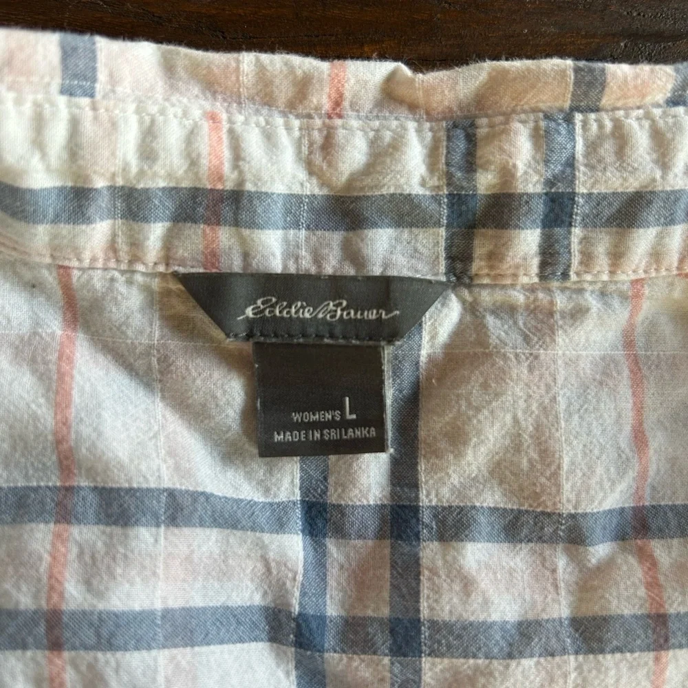 Eddie Bauer Cream and Blue Plaid Button Down Shirt - Picture 3 of 3